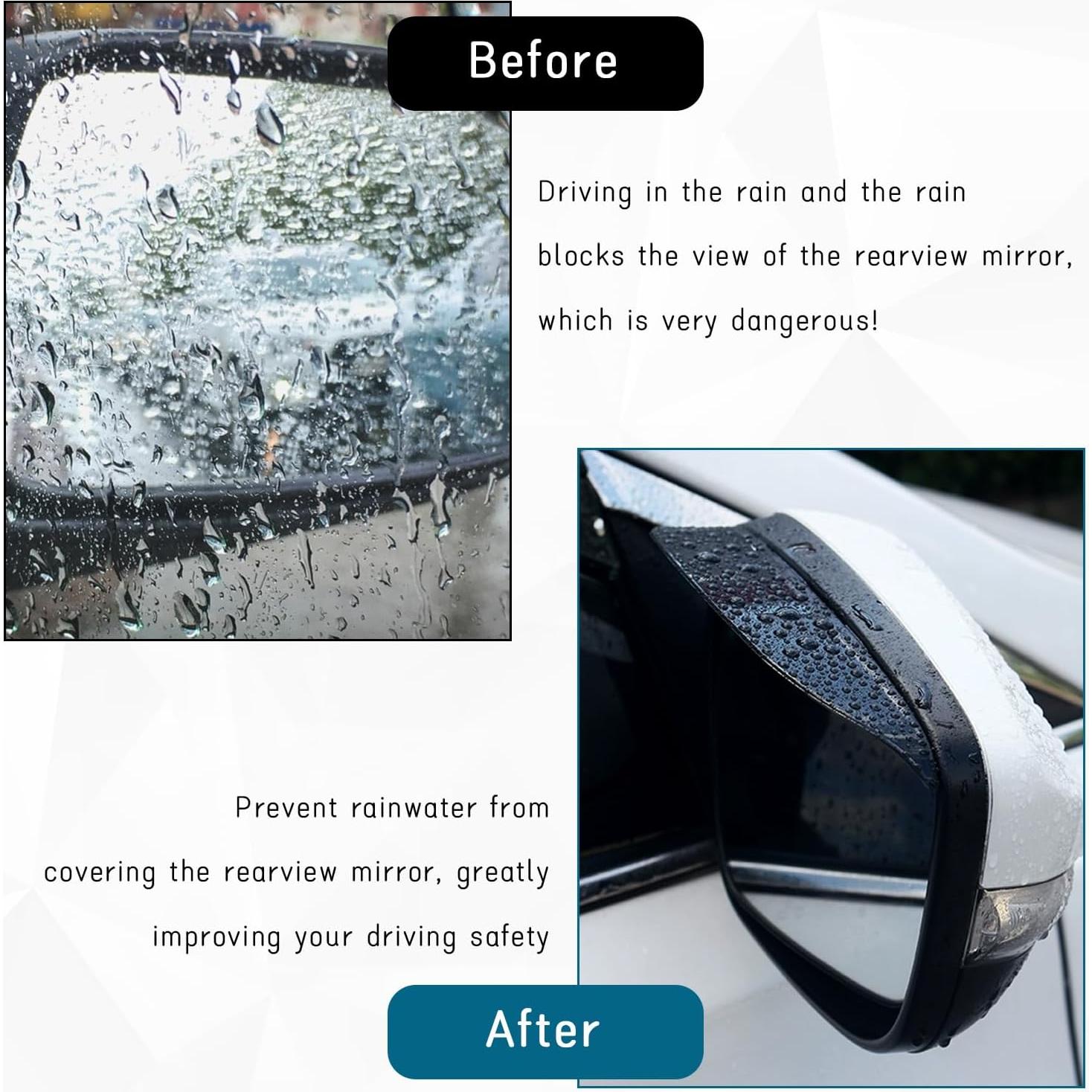 Protector de Lluvia para Espejo de Auto Dickno 2 PCS Negro