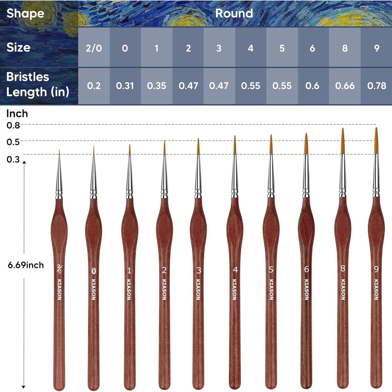 10 Pinceles Miniatura KIASON para Detalles Finos Marrón