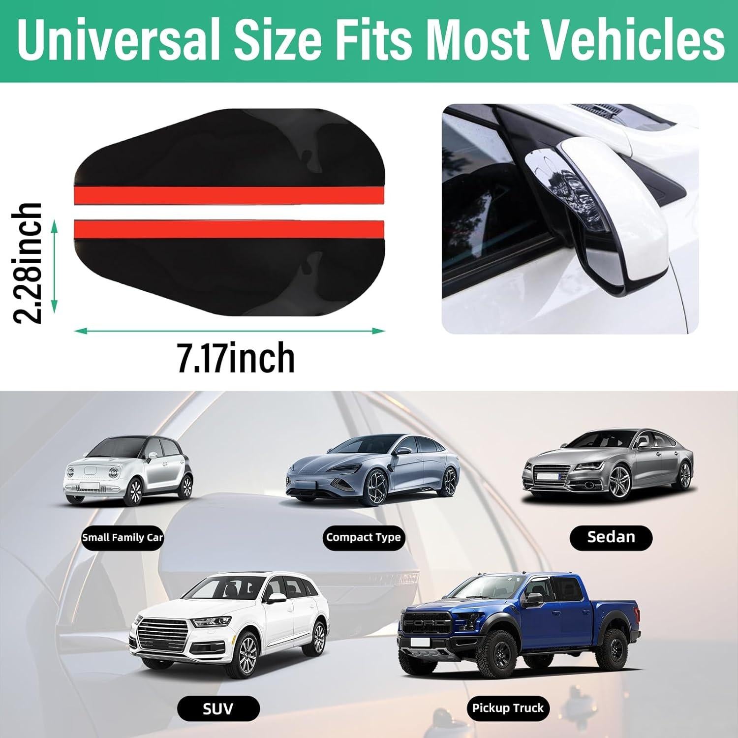 Visera de Lluvia Espejo Kewucn 2 PCS Ajuste Universal Negro