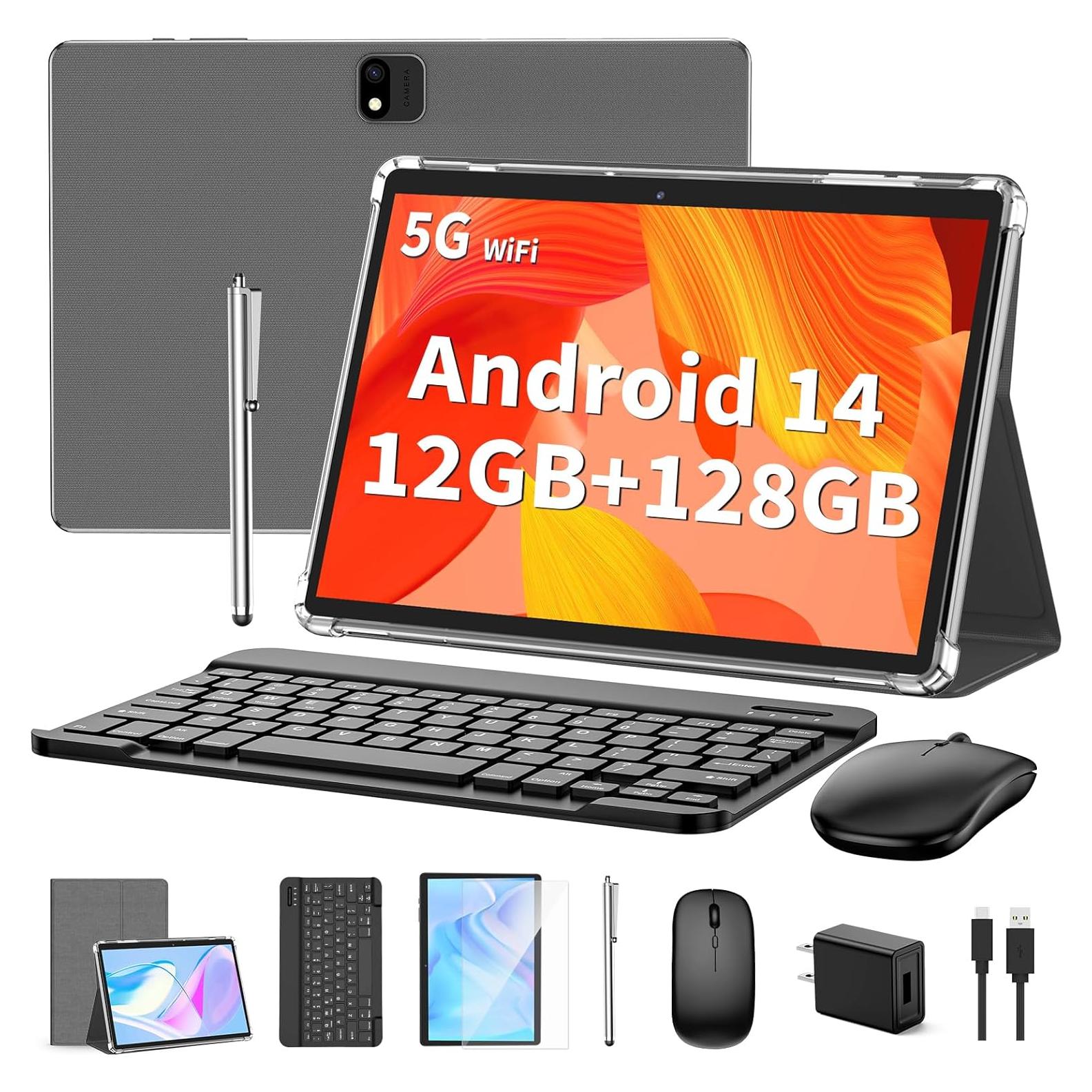 Tableta Android 14 QDDQ 10.1" 12GB RAM 128GB Plata 2 en 1