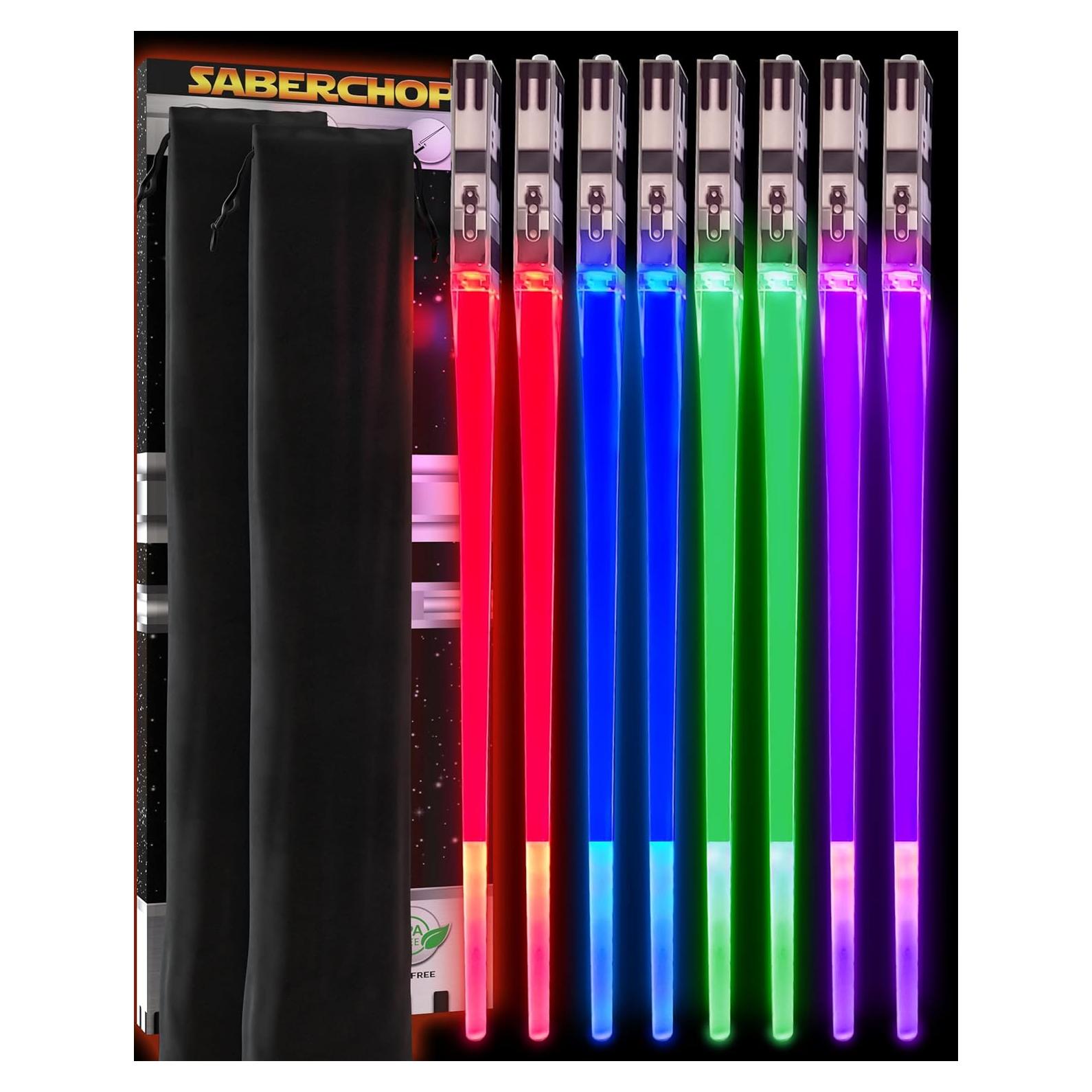 Palillos de Luz LED Saber Chops 4 PARES Colores Brillantes