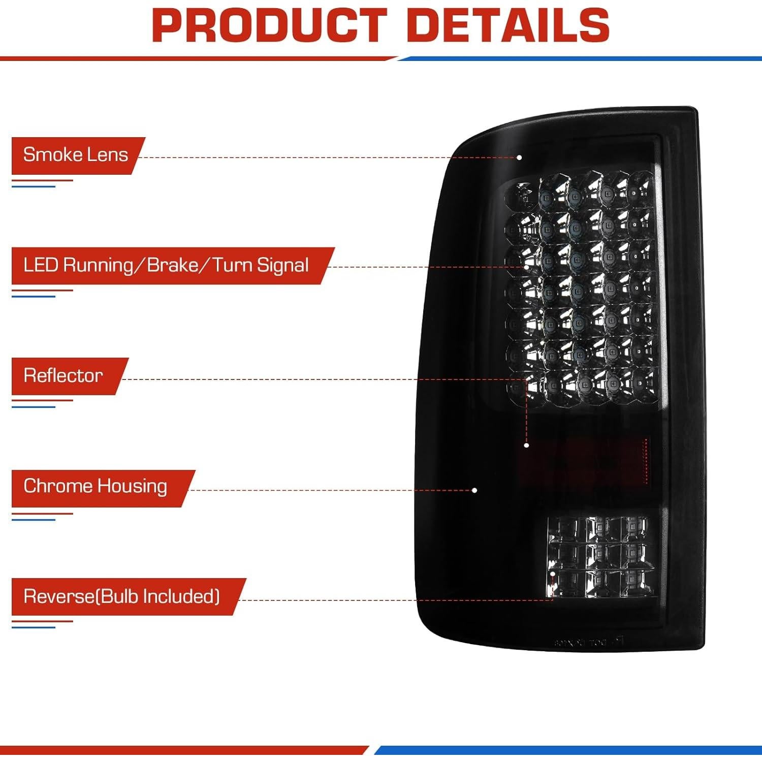 Conjunto de Luces Traseras y 3ra Luz de Freno ILONPA para Dodge Ram 2009-2018