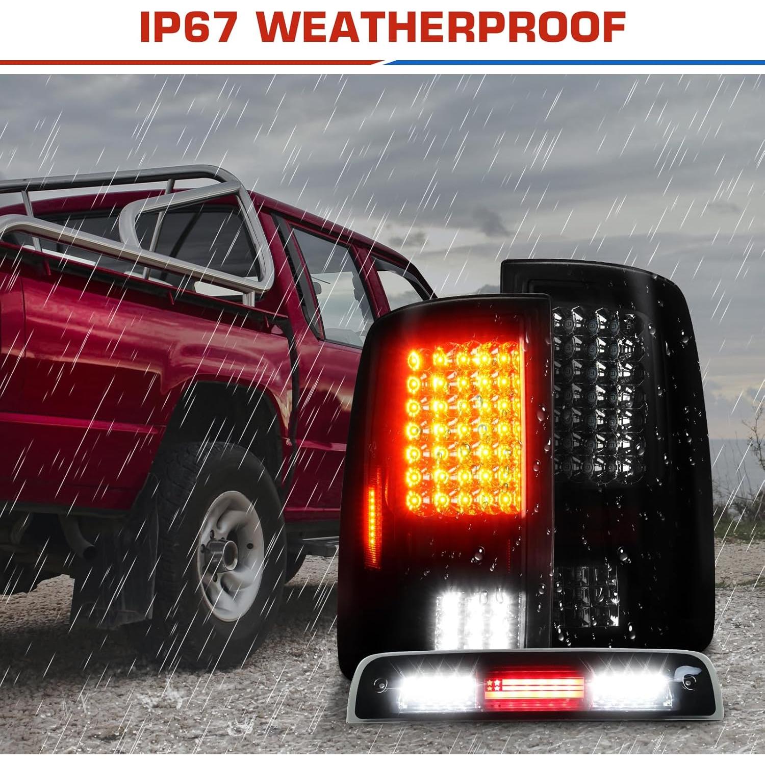 Conjunto de Luces Traseras y 3ra Luz de Freno ILONPA para Dodge Ram 2009-2018