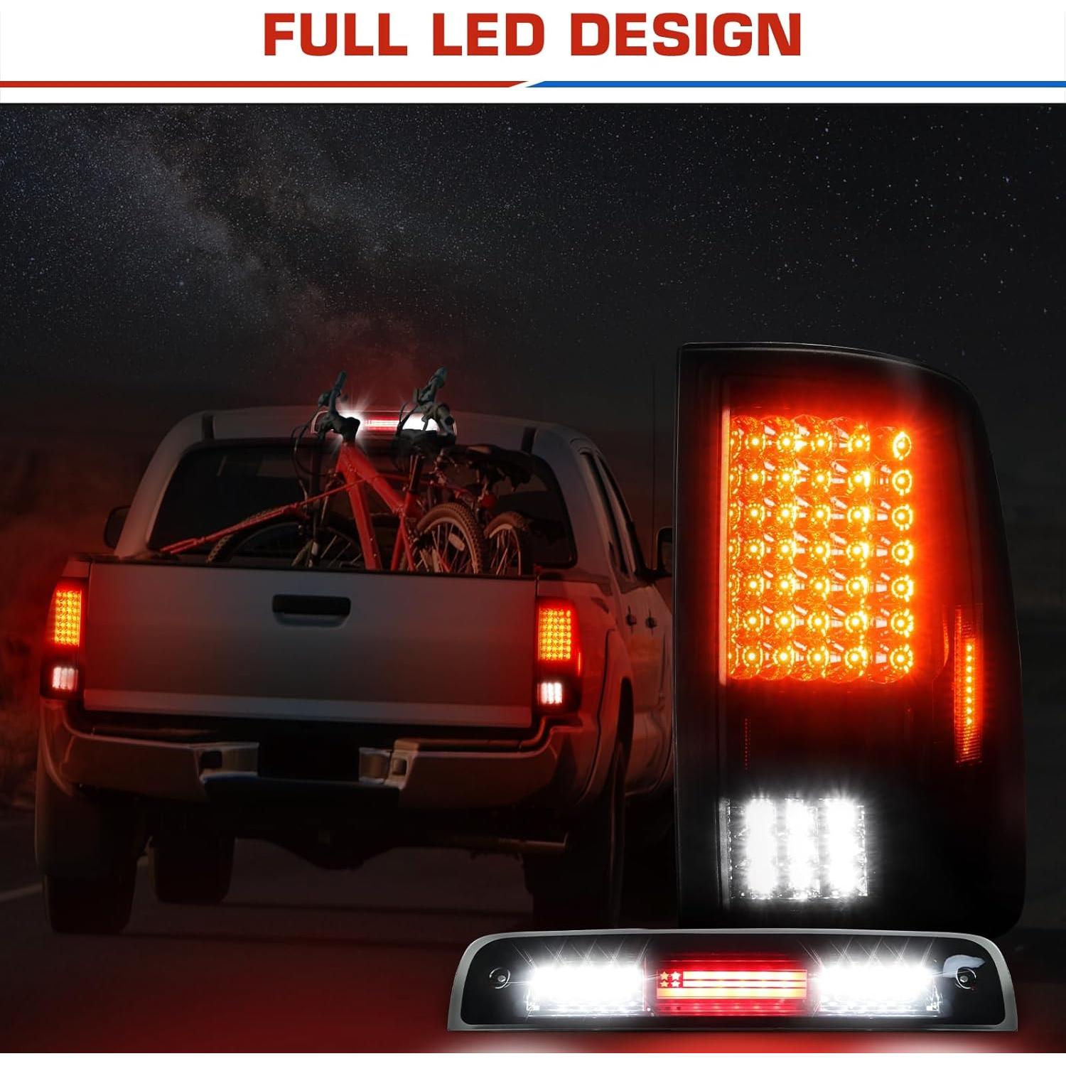 Conjunto de Luces Traseras y 3ra Luz de Freno ILONPA para Dodge Ram 2009-2018