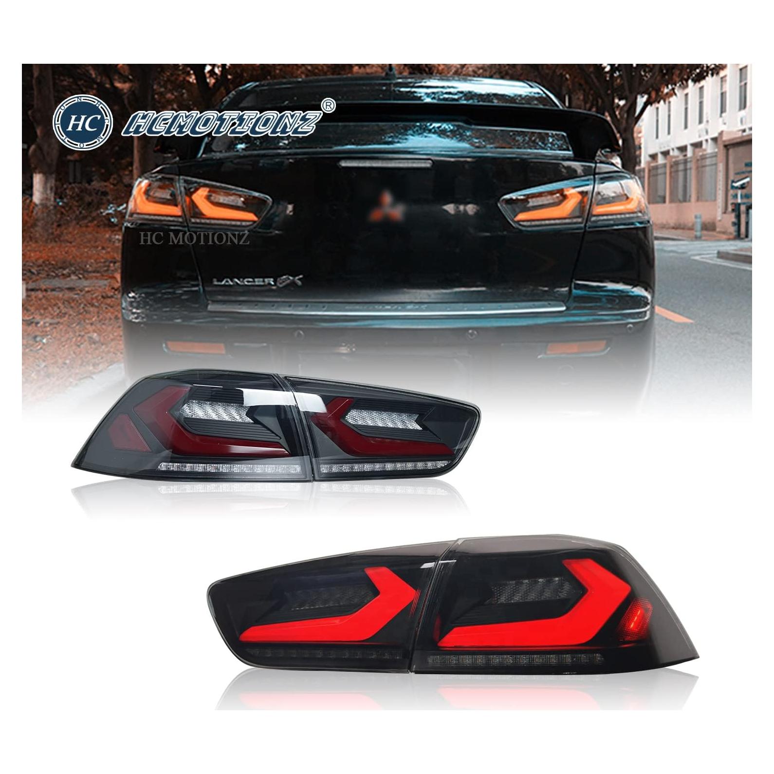 HCmotion LED Tail lights Assembly for Mitsubishi Lancer EVO X 2008-2020,Tail Lamp Assembly with Start Up Animation,Full LED with Sequential Turn Signal,Plug-and-play (V2-Smoked)