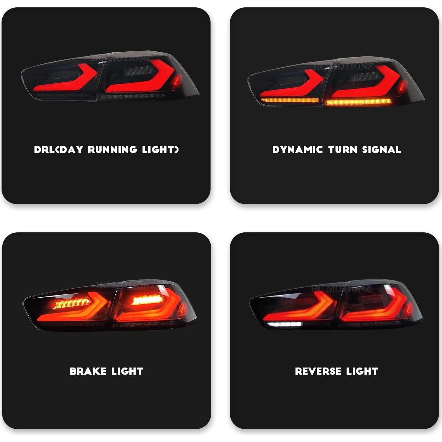 HCmotion LED Tail lights Assembly for Mitsubishi Lancer EVO X 2008-2020,Tail Lamp Assembly with Start Up Animation,Full LED with Sequential Turn Signal,Plug-and-play (V2-Smoked)