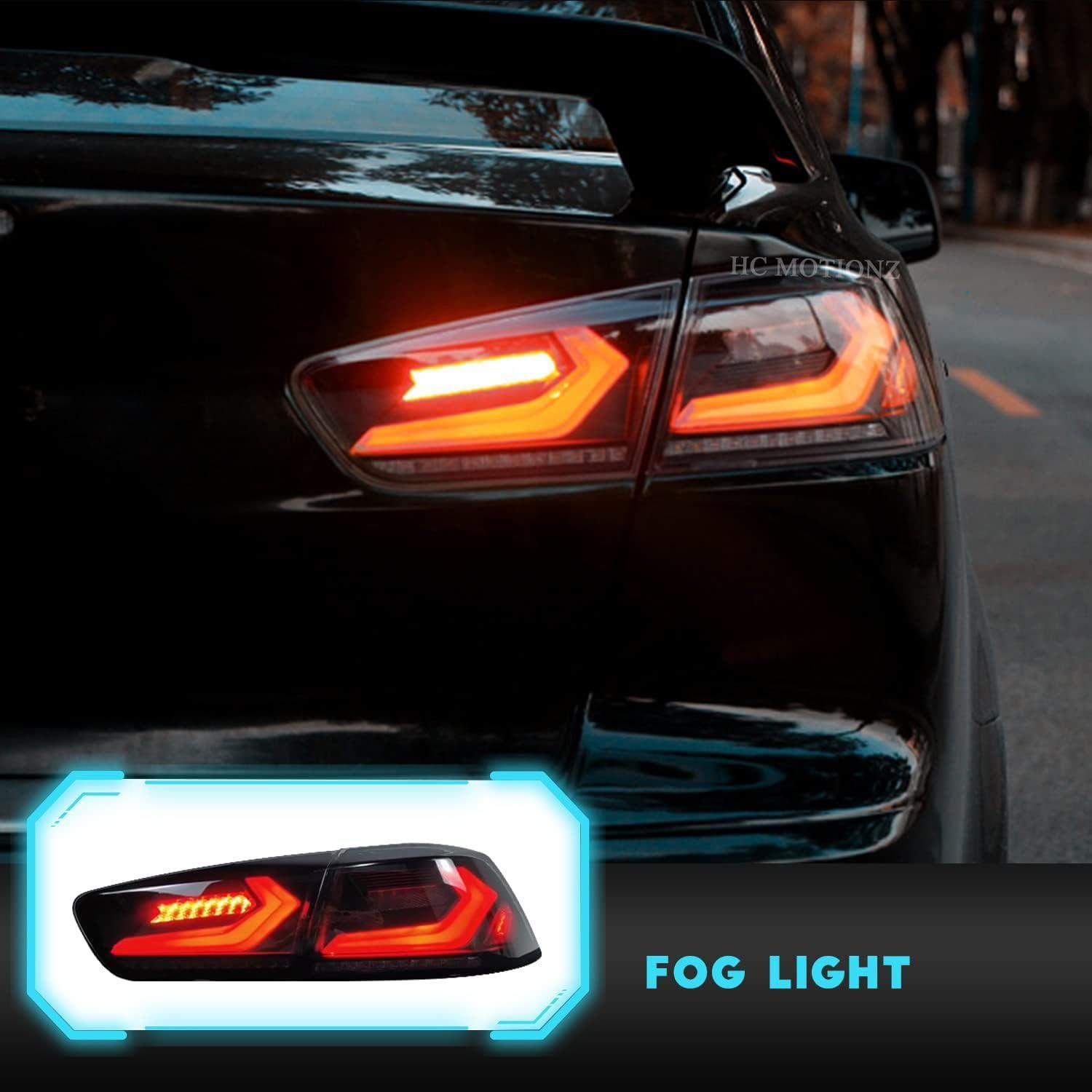 HCmotion LED Tail lights Assembly for Mitsubishi Lancer EVO X 2008-2020,Tail Lamp Assembly with Start Up Animation,Full LED with Sequential Turn Signal,Plug-and-play (V2-Smoked)