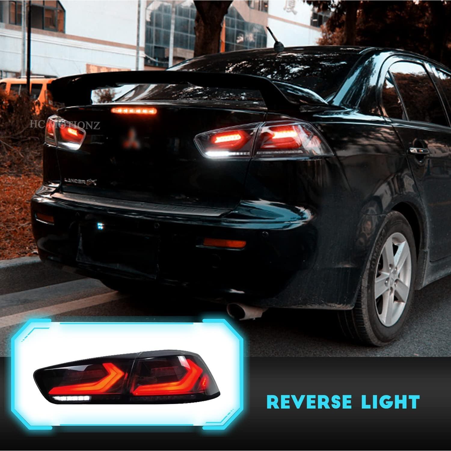 HCmotion LED Tail lights Assembly for Mitsubishi Lancer EVO X 2008-2020,Tail Lamp Assembly with Start Up Animation,Full LED with Sequential Turn Signal,Plug-and-play (V2-Smoked)