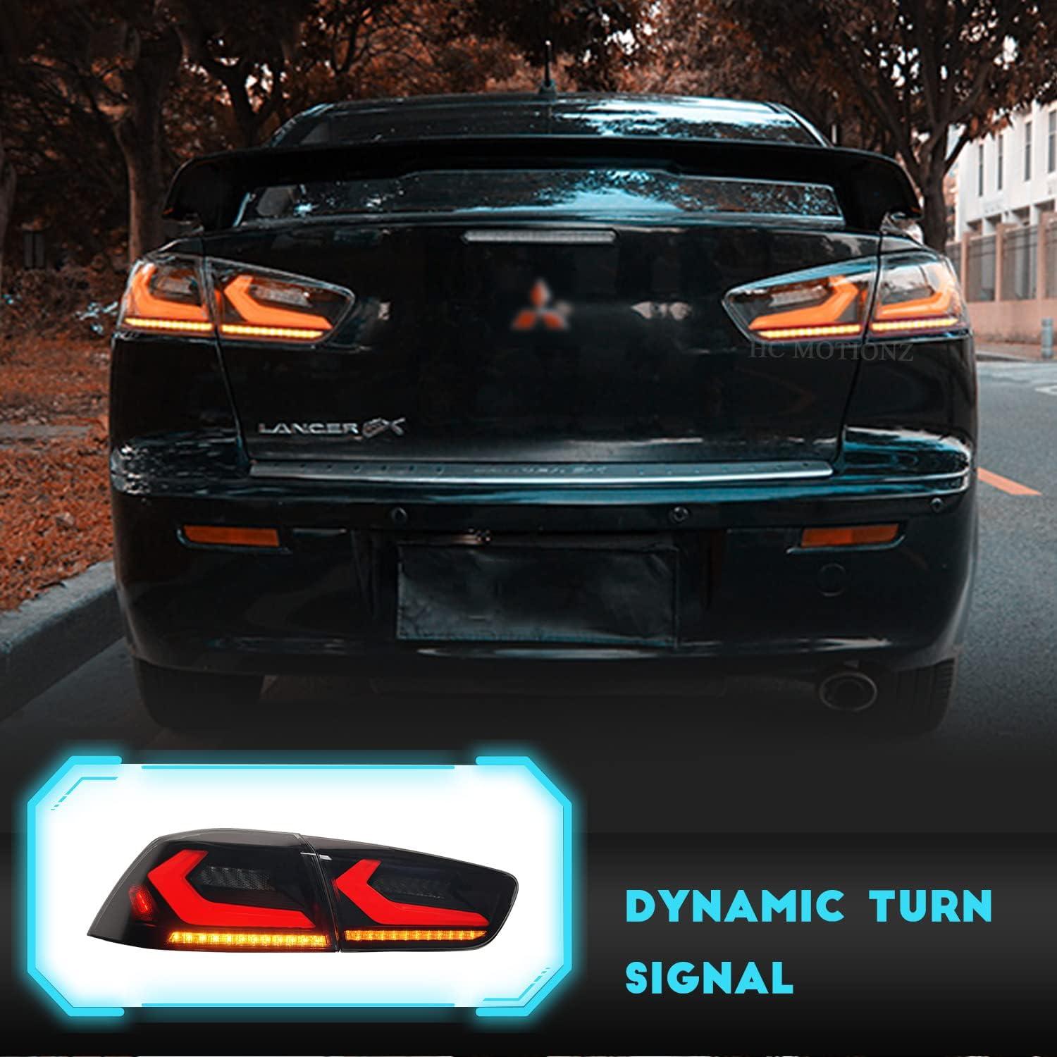 HCmotion LED Tail lights Assembly for Mitsubishi Lancer EVO X 2008-2020,Tail Lamp Assembly with Start Up Animation,Full LED with Sequential Turn Signal,Plug-and-play (V2-Smoked)