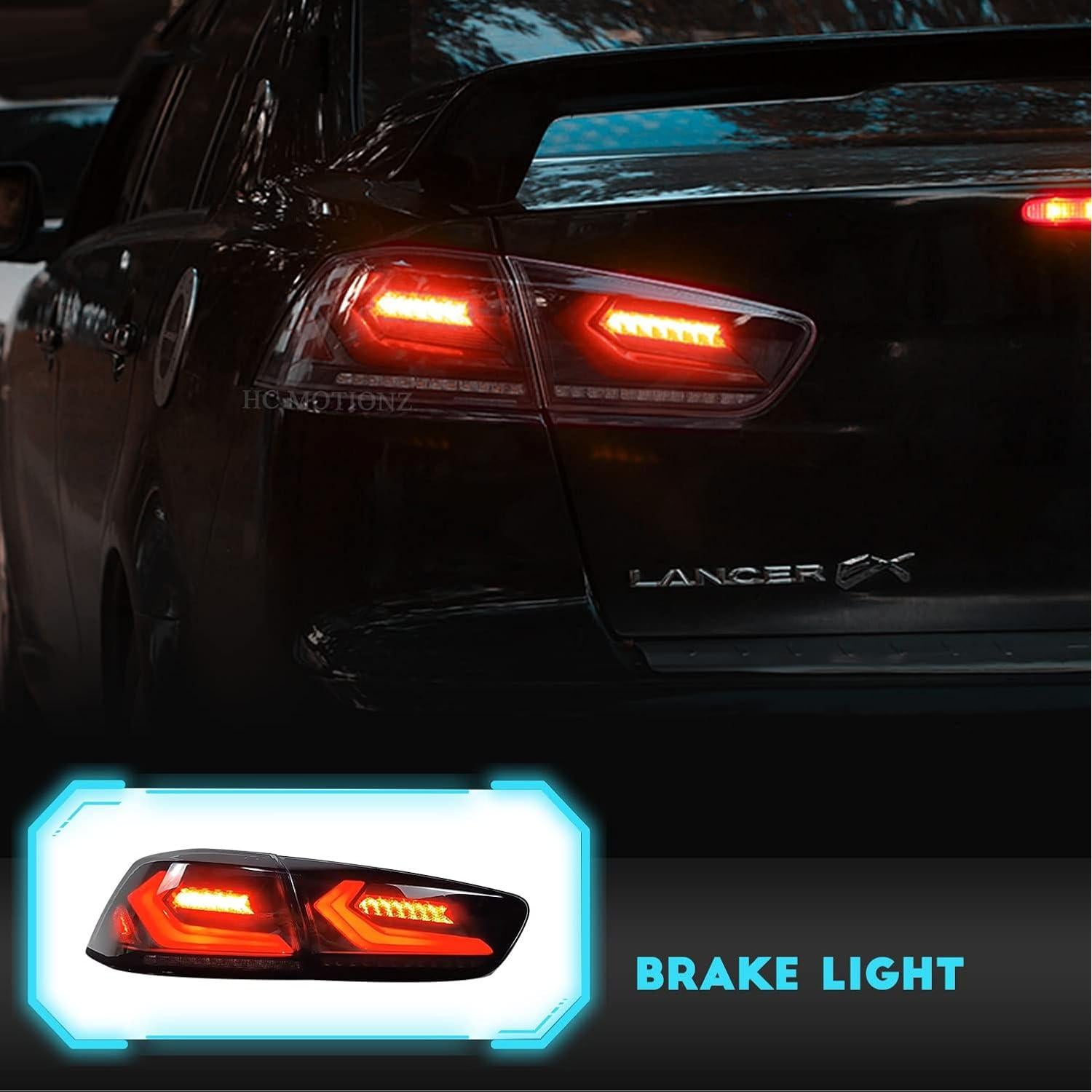 HCmotion LED Tail lights Assembly for Mitsubishi Lancer EVO X 2008-2020,Tail Lamp Assembly with Start Up Animation,Full LED with Sequential Turn Signal,Plug-and-play (V2-Smoked)