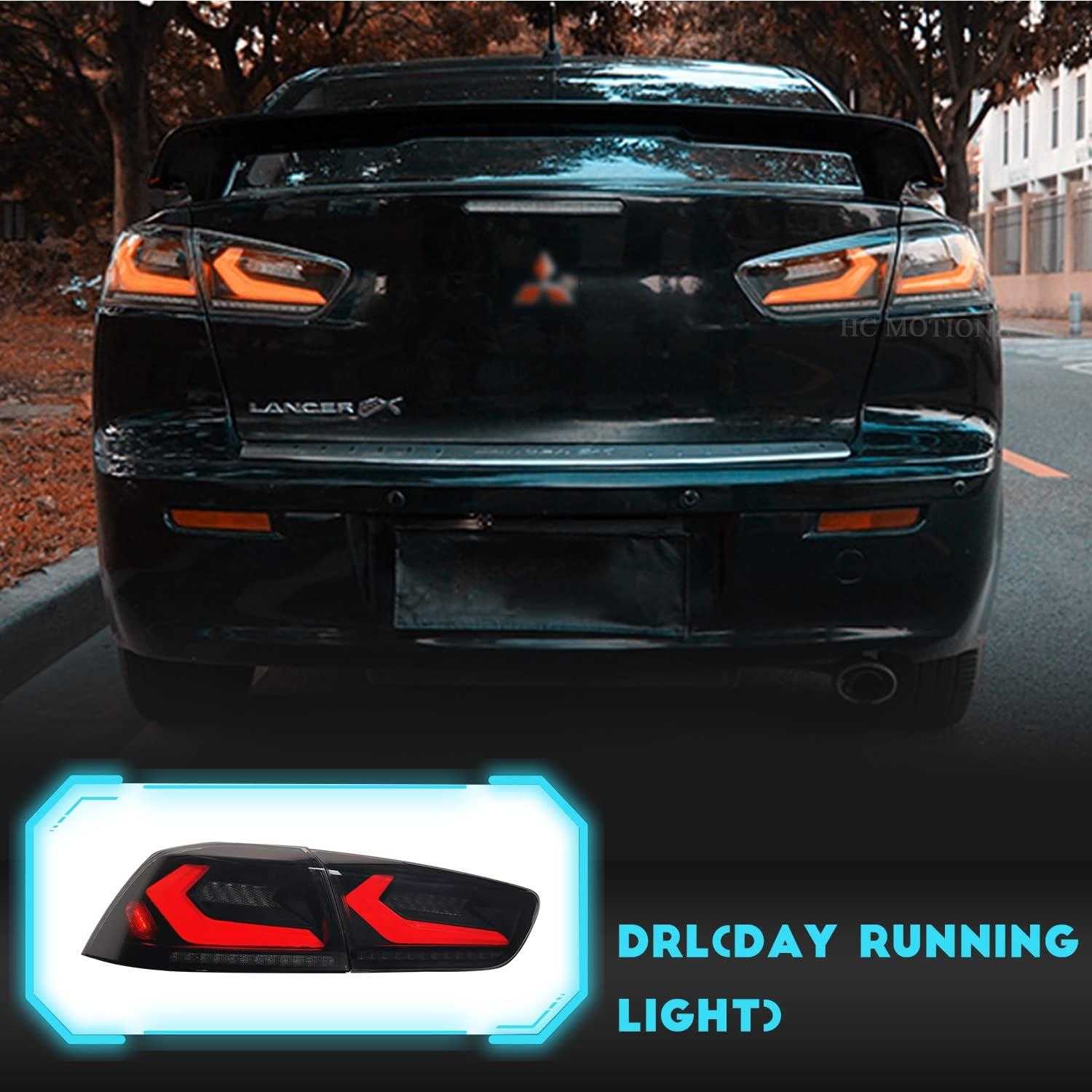 HCmotion LED Tail lights Assembly for Mitsubishi Lancer EVO X 2008-2020,Tail Lamp Assembly with Start Up Animation,Full LED with Sequential Turn Signal,Plug-and-play (V2-Smoked)