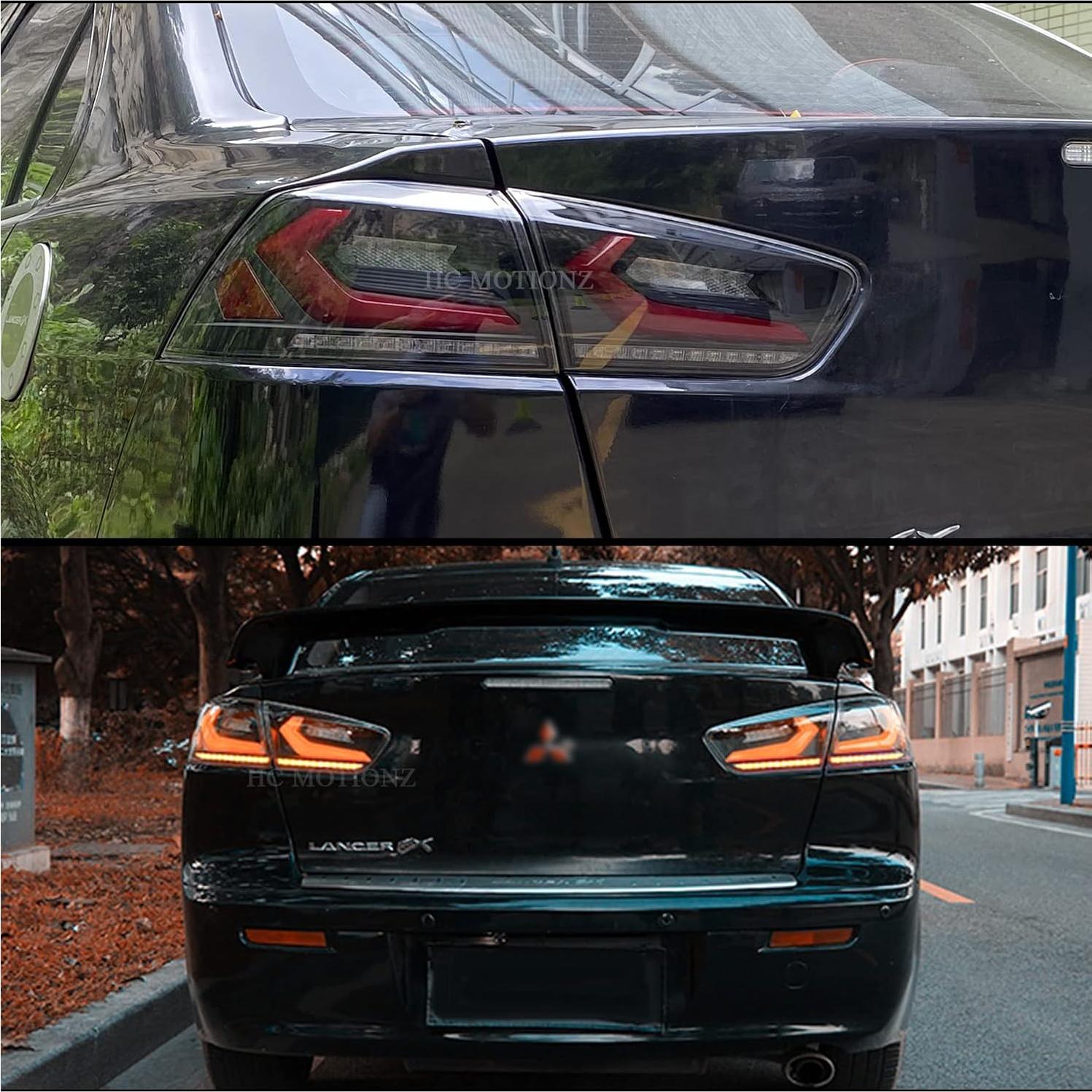 HCmotion LED Tail lights Assembly for Mitsubishi Lancer EVO X 2008-2020,Tail Lamp Assembly with Start Up Animation,Full LED with Sequential Turn Signal,Plug-and-play (V2-Smoked)