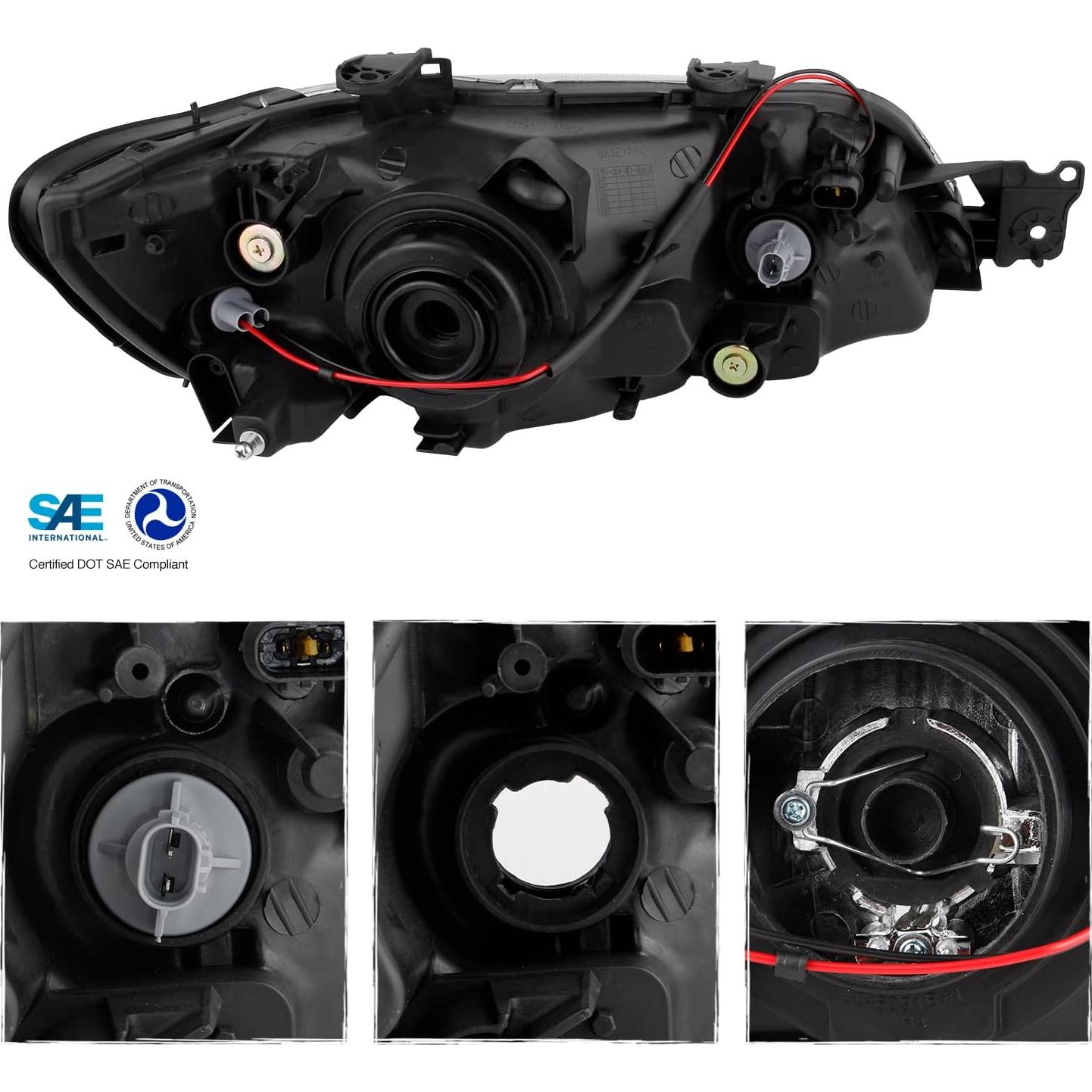 Faros Negros AKKON para Mitsubishi Lancer 2002-2003 Sedán/Wagon