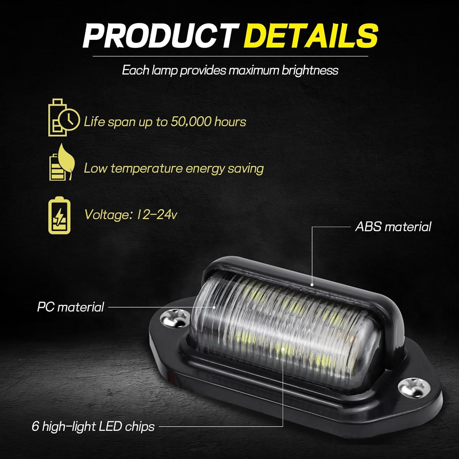 Luz de Placa de Licencia LED Hbxdeco 2 Pcs Impermeable 12V-24V