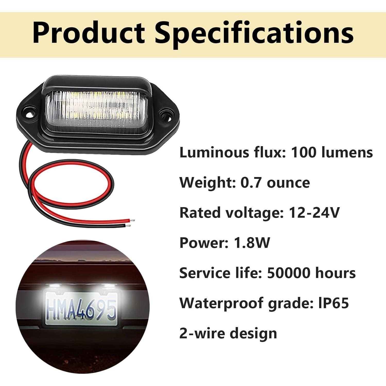 Luz de Placa de Licencia LED Ecocstm 2 PCS Impermeable 12V-24V