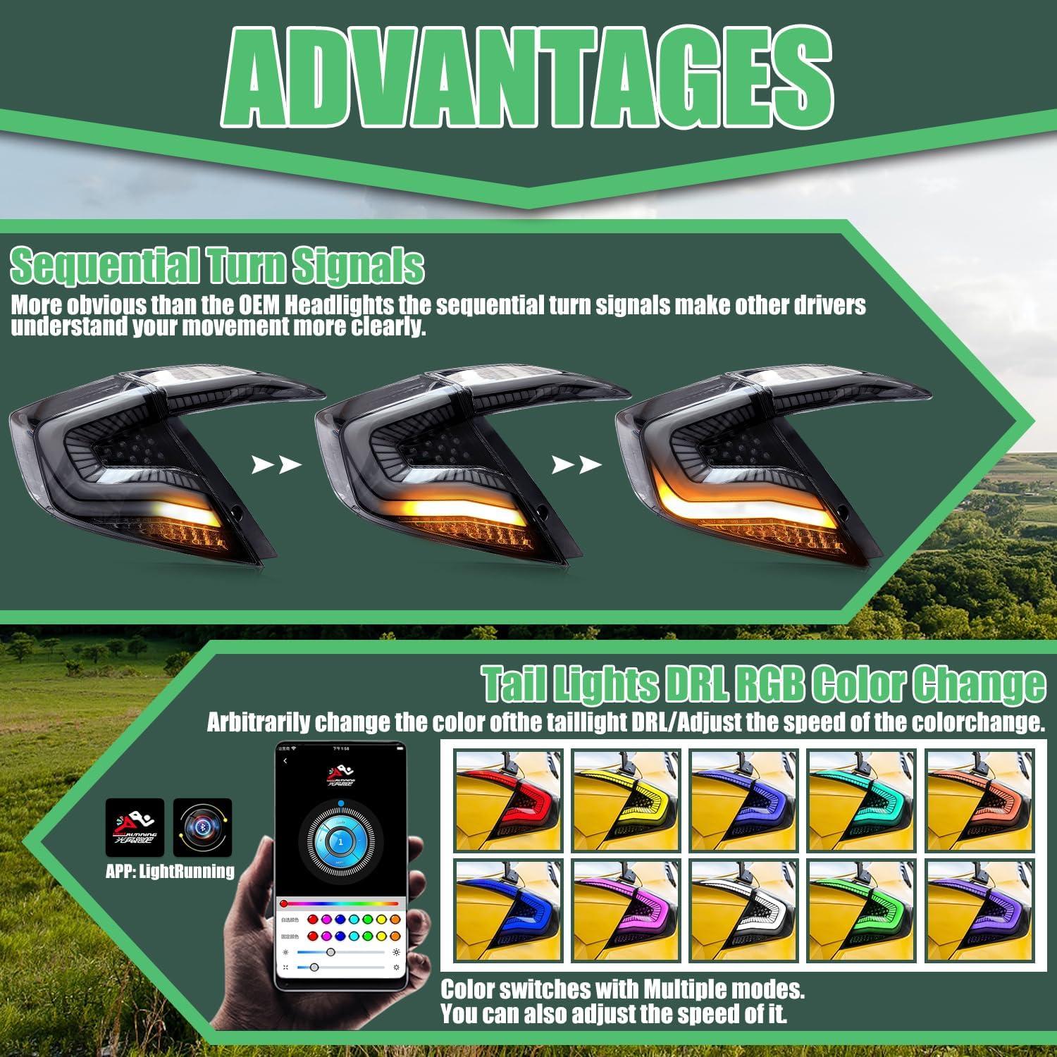 Luces Traseras LED RGB Letsdate para Honda Civic Sedan 2016-2021