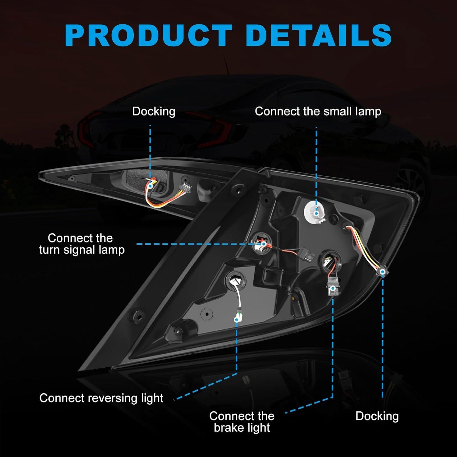 Luces Traseras LED SINYATO para Honda Civic Sedán 2016-2021