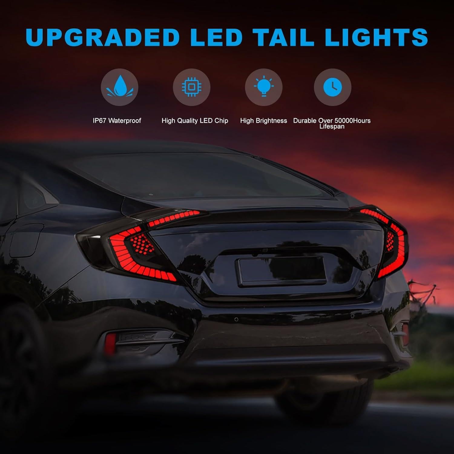 Luces Traseras LED SINYATO para Honda Civic Sedán 2016-2021