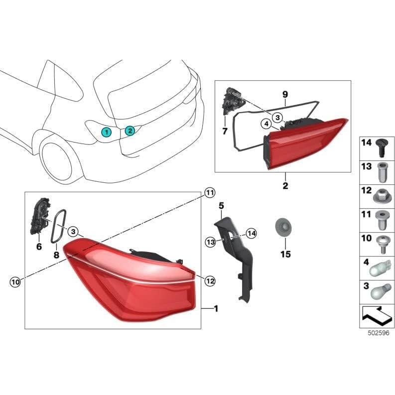 Luz Trasera de Cola Bomunik para BMW X1 F48 2016-2019 Rojo