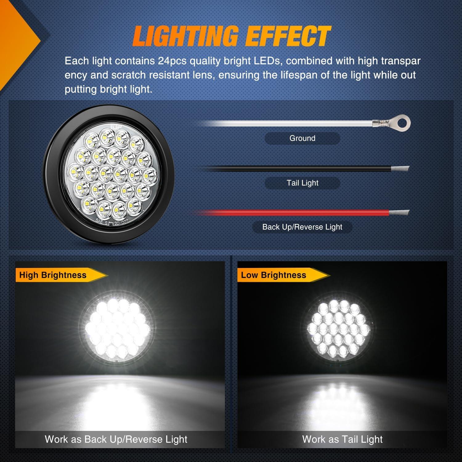 Luz Trasera Redonda Nilight 4 Pulgadas 24LED IP67 2PCS