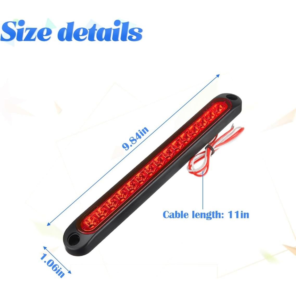 BESULEN Luz de Freno Trasera LED Impermeable 25.4 cm Rojo - 2 Pcs