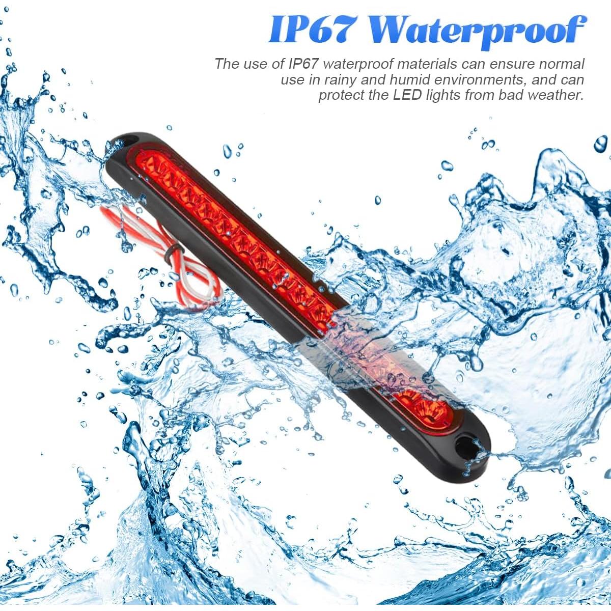 BESULEN Luz de Freno Trasera LED Impermeable 25.4 cm Rojo - 2 Pcs