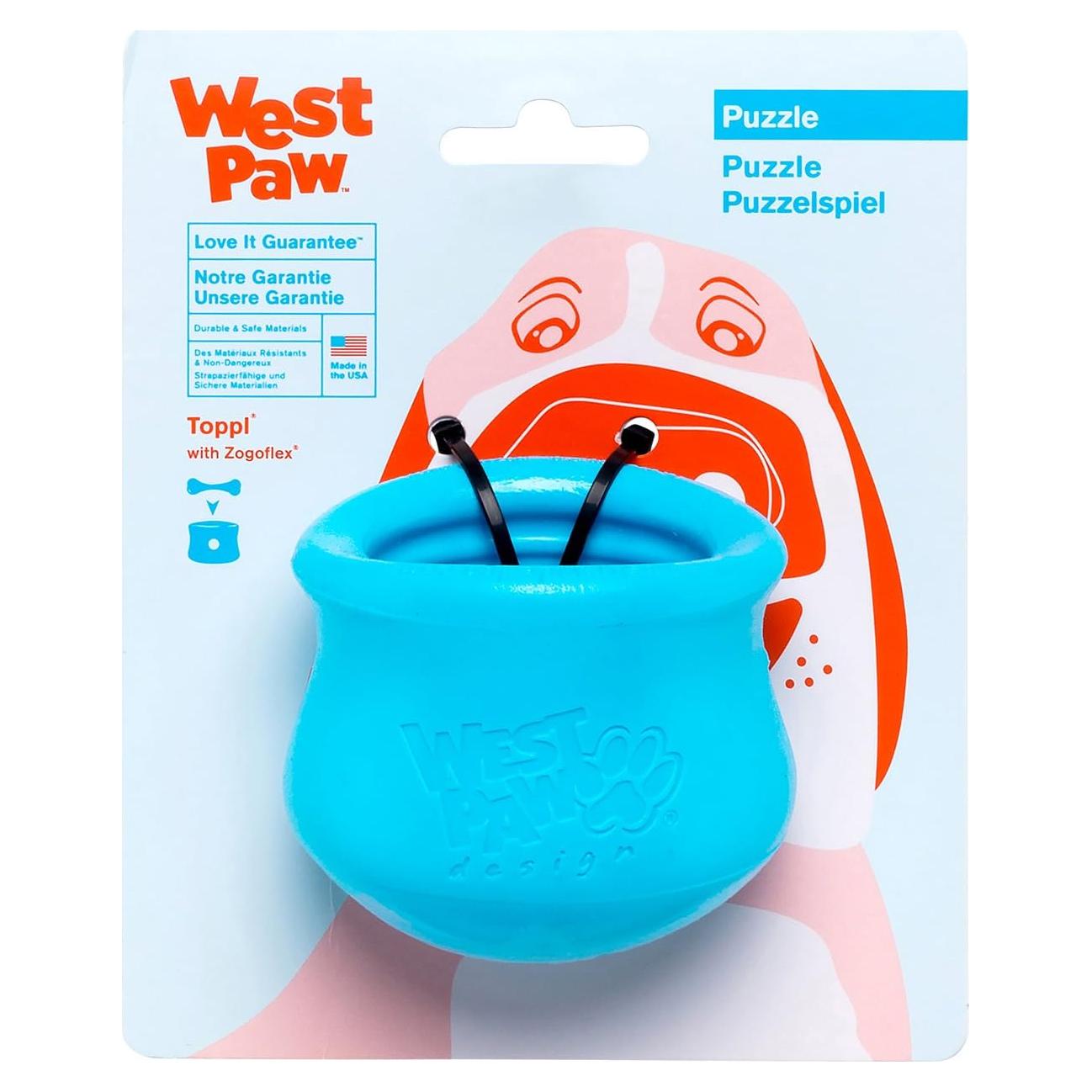 WEST PAW Zogoflex Toppl Interactive Treat Dispensing Dog Puzzle Play Toy, 100% Guaranteed Tough, It Floats!, Made in USA, Small, Aqua