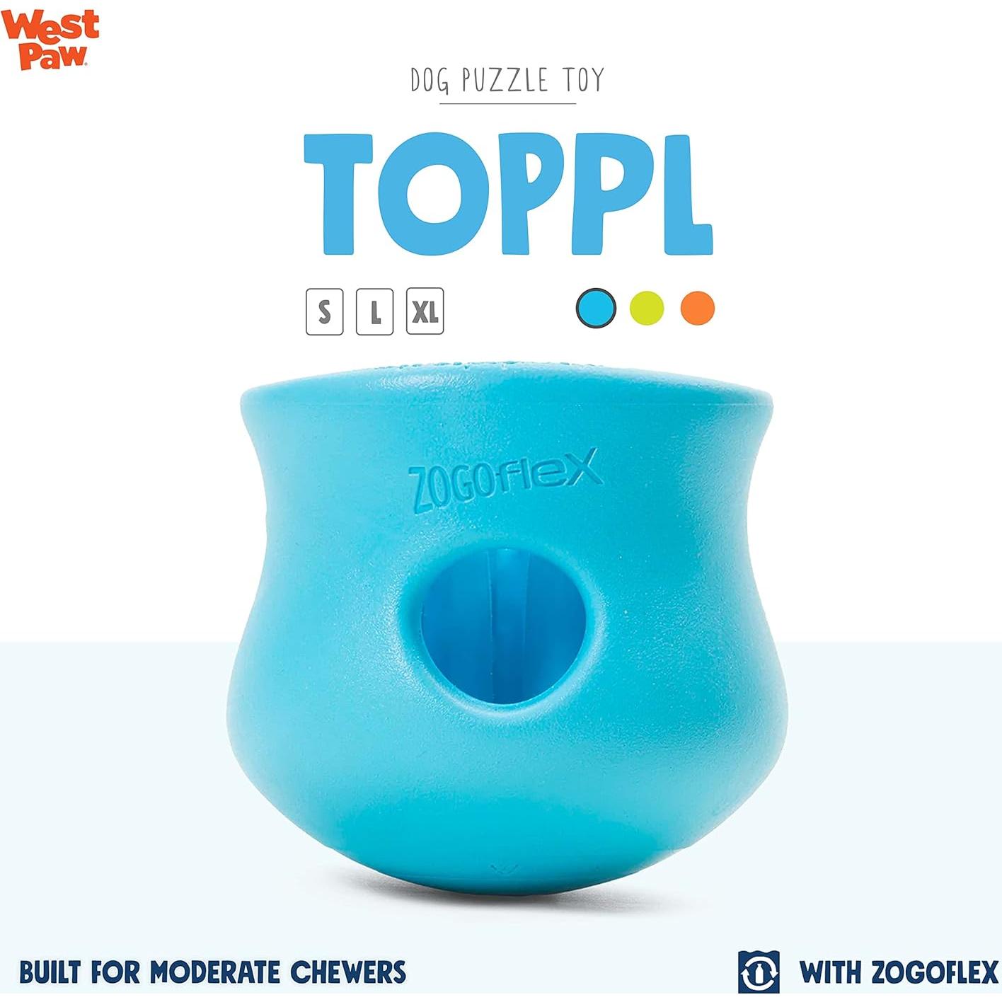 WEST PAW Zogoflex Toppl Interactive Treat Dispensing Dog Puzzle Play Toy, 100% Guaranteed Tough, It Floats!, Made in USA, Small, Aqua
