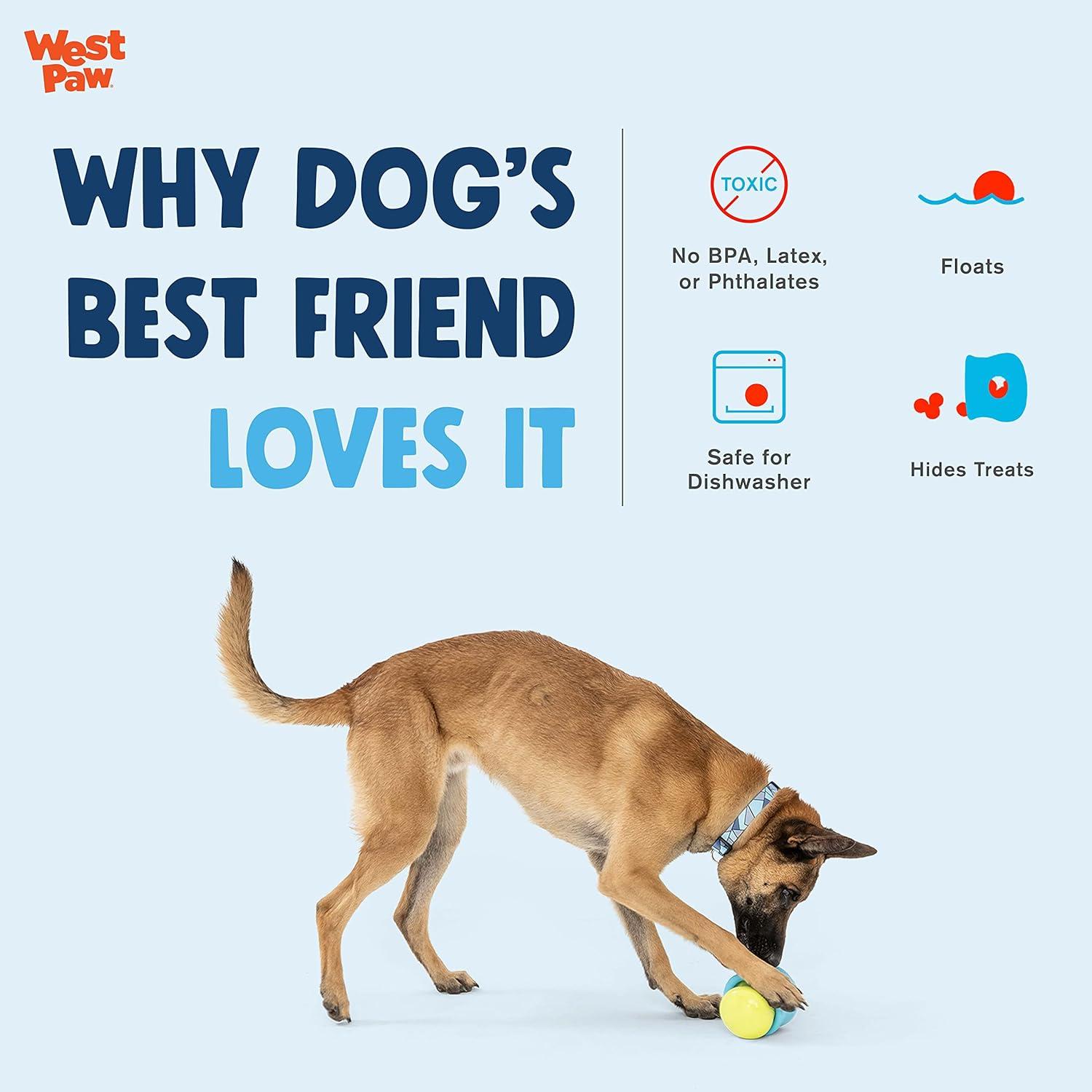 WEST PAW Zogoflex Toppl Interactive Treat Dispensing Dog Puzzle Play Toy, 100% Guaranteed Tough, It Floats!, Made in USA, Small, Aqua