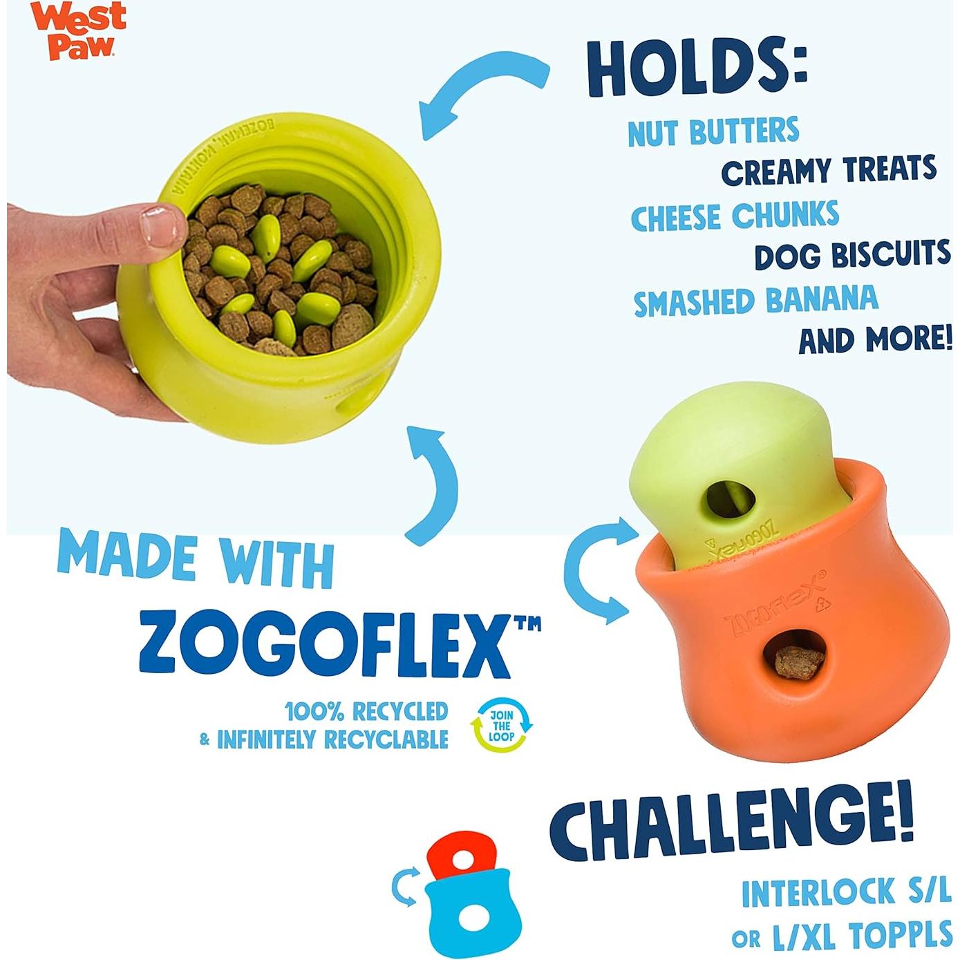 WEST PAW Zogoflex Toppl Interactive Treat Dispensing Dog Puzzle Play Toy, 100% Guaranteed Tough, It Floats!, Made in USA, Small, Aqua