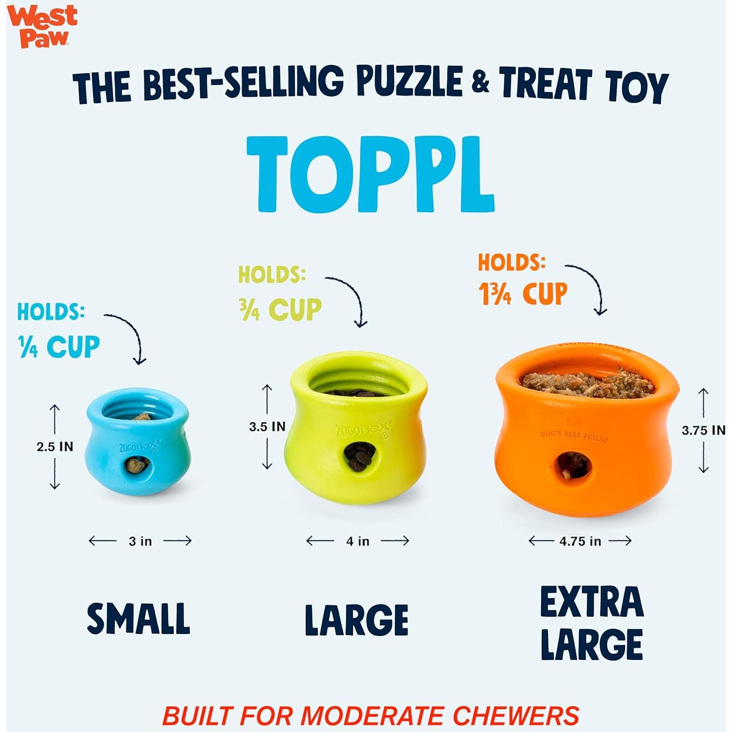 WEST PAW Zogoflex Toppl Interactive Treat Dispensing Dog Puzzle Play Toy, 100% Guaranteed Tough, It Floats!, Made in USA, Small, Aqua