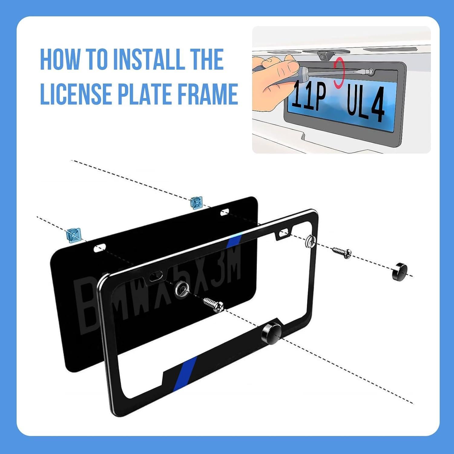 Marco de Placa de Licencia YUYOOOSEN Acero Inoxidable Negro 2PCS