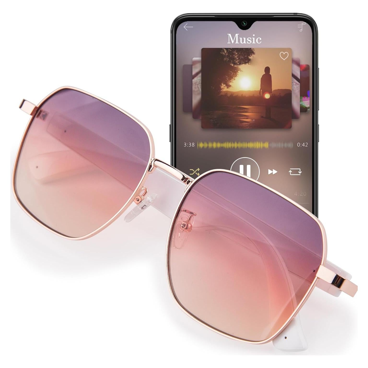 Gafas Inteligentes TZLQAYS Rosa Polarizadas Bluetooth 5.4