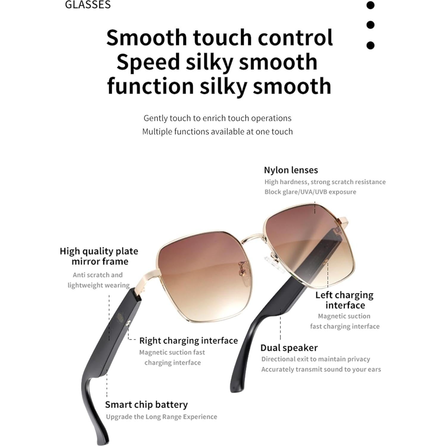 Gafas Inteligentes TZLQAYS Rosa Polarizadas Bluetooth 5.4