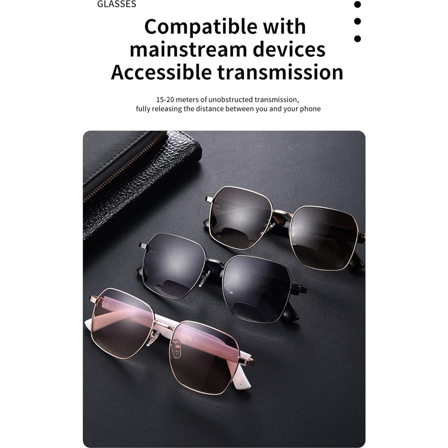 Gafas Inteligentes TZLQAYS Rosa Polarizadas Bluetooth 5.4