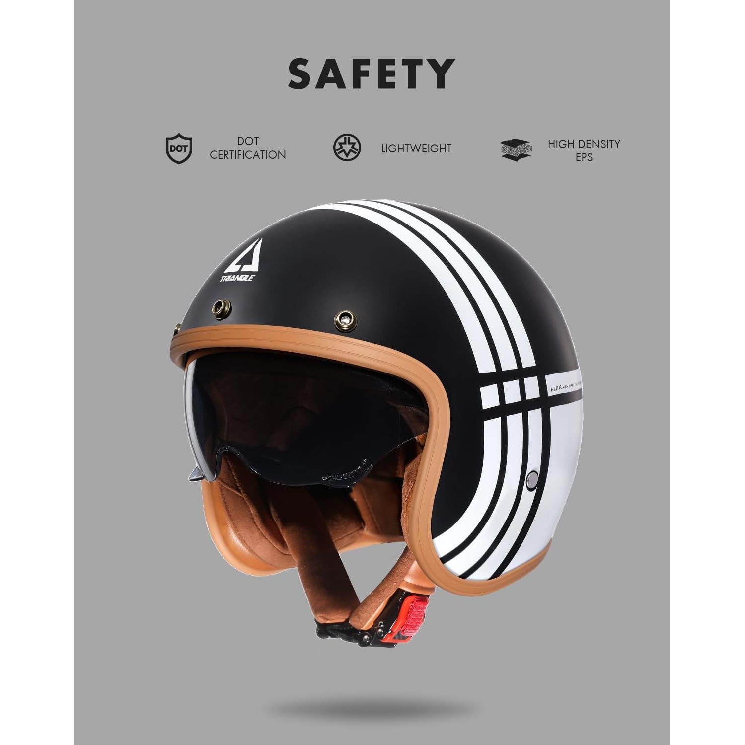 Casco TRIANGLE 3/4 Retro Negro Blanco para Motocicleta M