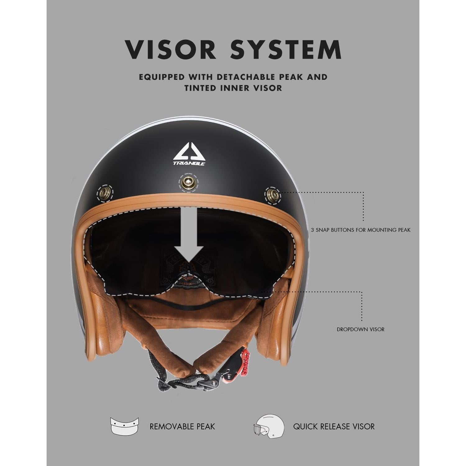 Casco TRIANGLE 3/4 Retro Negro Blanco para Motocicleta M