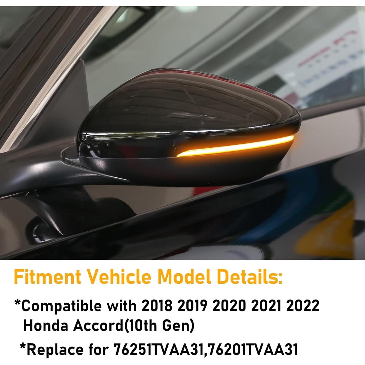 Tapas de Espejo Abodvu para Honda Accord 2018-2022, Negro Brillante, 1 Par