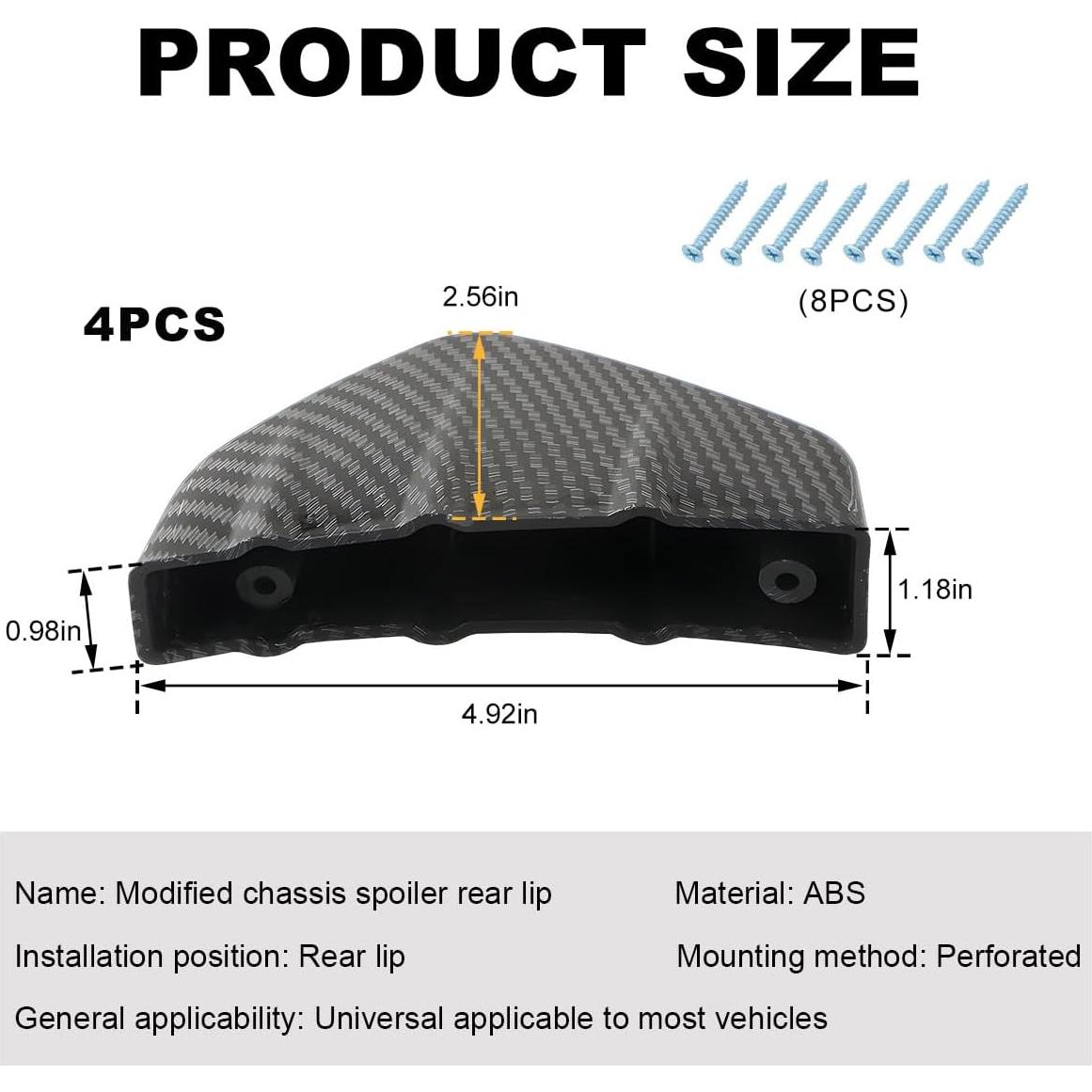 Difusor de Alerón Trasero Universal KVAEY Fibra de Carbono 4 PCS