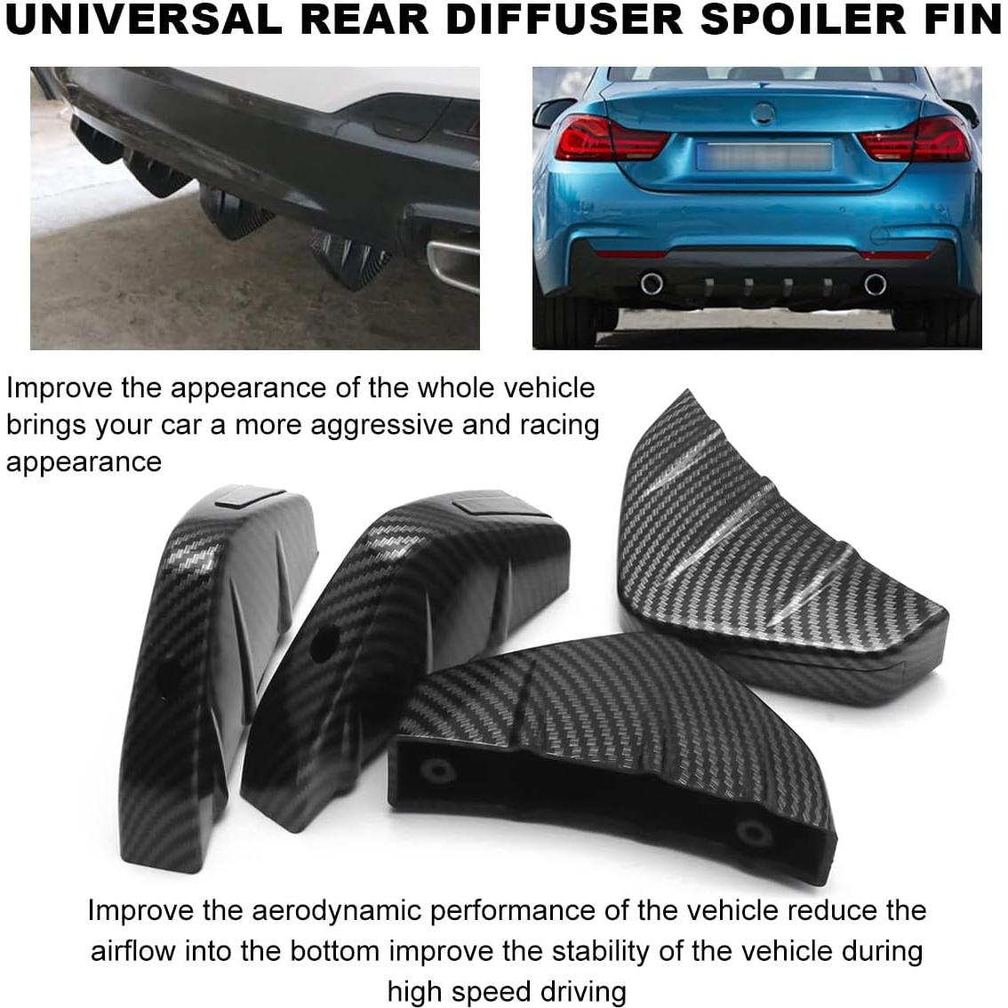 Difusor de Alerón Trasero Universal KVAEY Fibra de Carbono 4 PCS