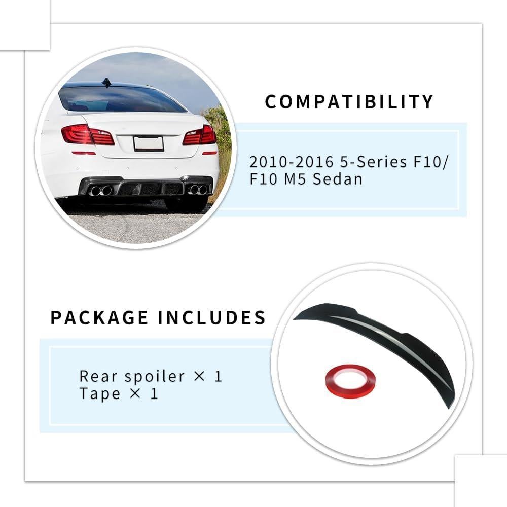 Spoiler Trasero Estilo PSM para BMW 5 Series F10 2010-2016 Negro Brillante