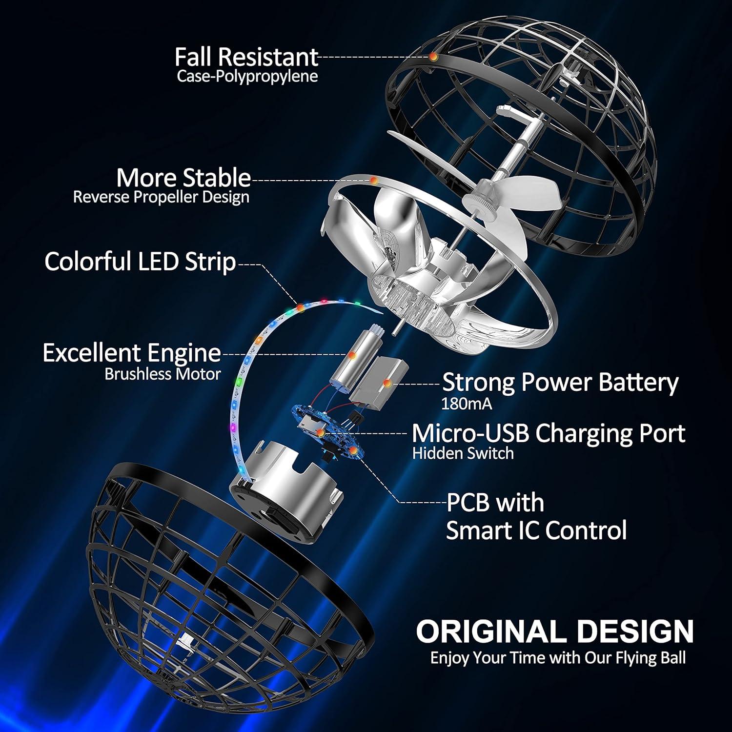 Bola Voladora LEMATRIX Mini Dron Negro 7.62cm para Niños 6+