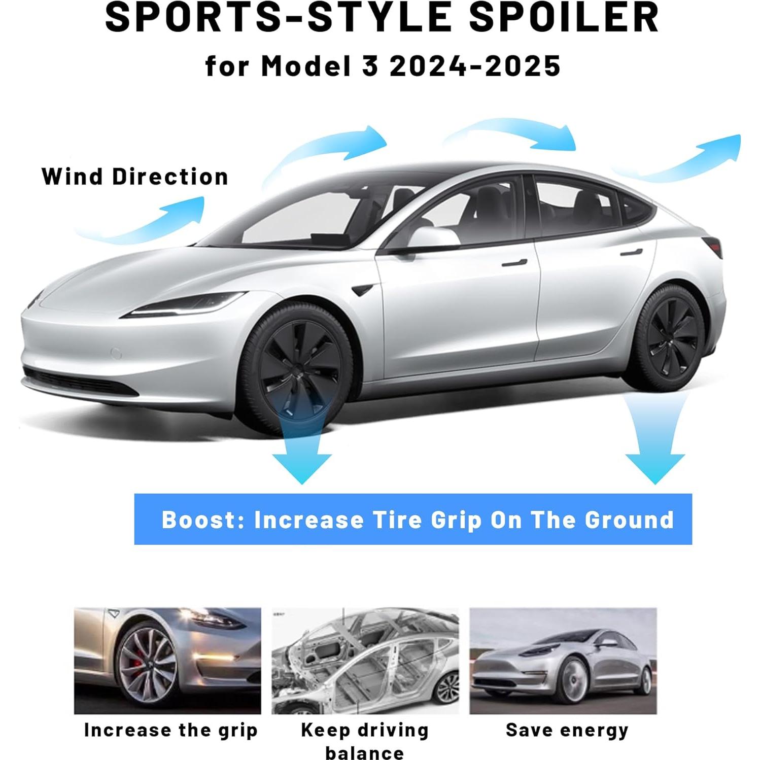 Spoiler Alerón Trasero Tesla Model 3 2016-2023 ABS Fibra Carbono