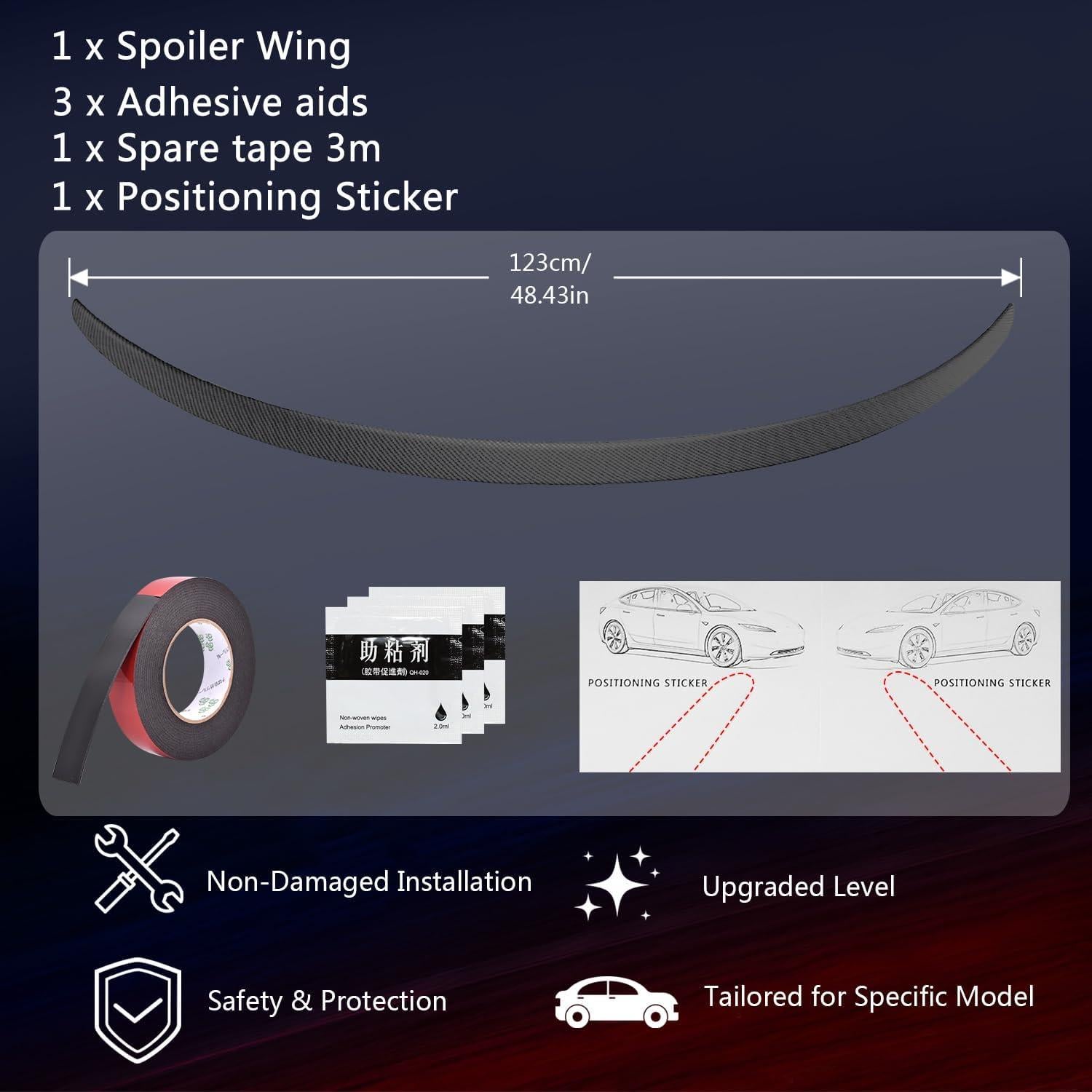 Spoiler Alerón Trasero Tesla Model 3 2016-2023 ABS Fibra Carbono