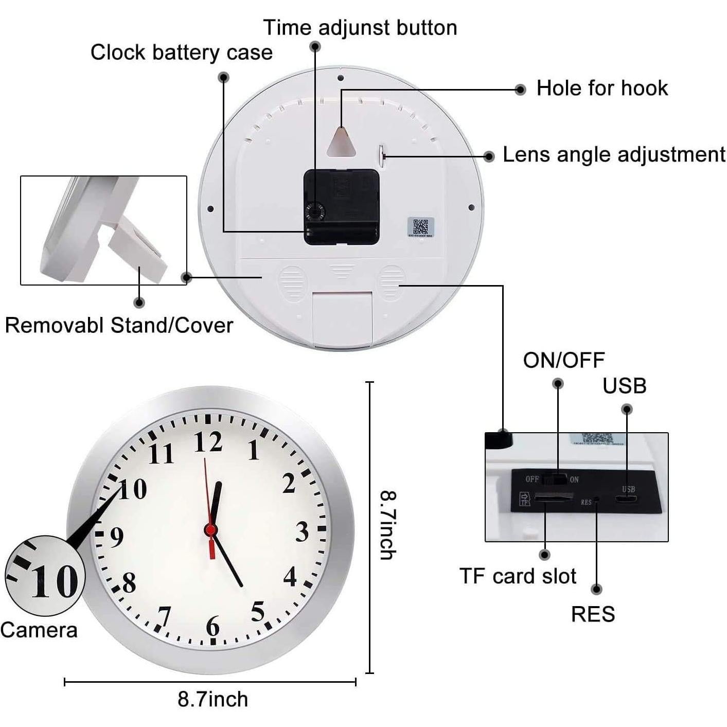 Reloj de Pared con Cámara Oculta LMGL 1080P WiFi Seguridad