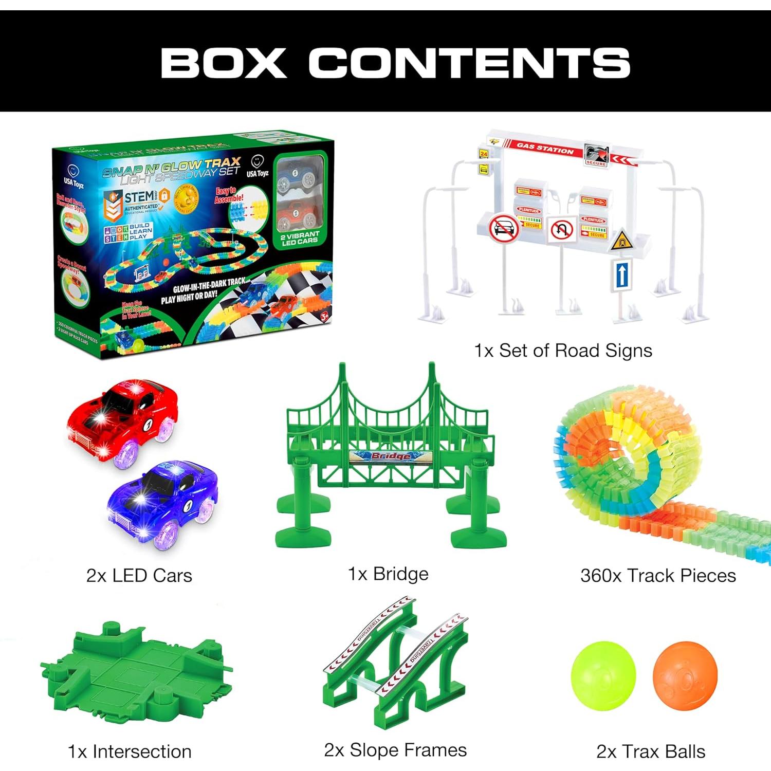 Set de Pistas de Carreras USA Toyz Glow Trax 360 Piezas