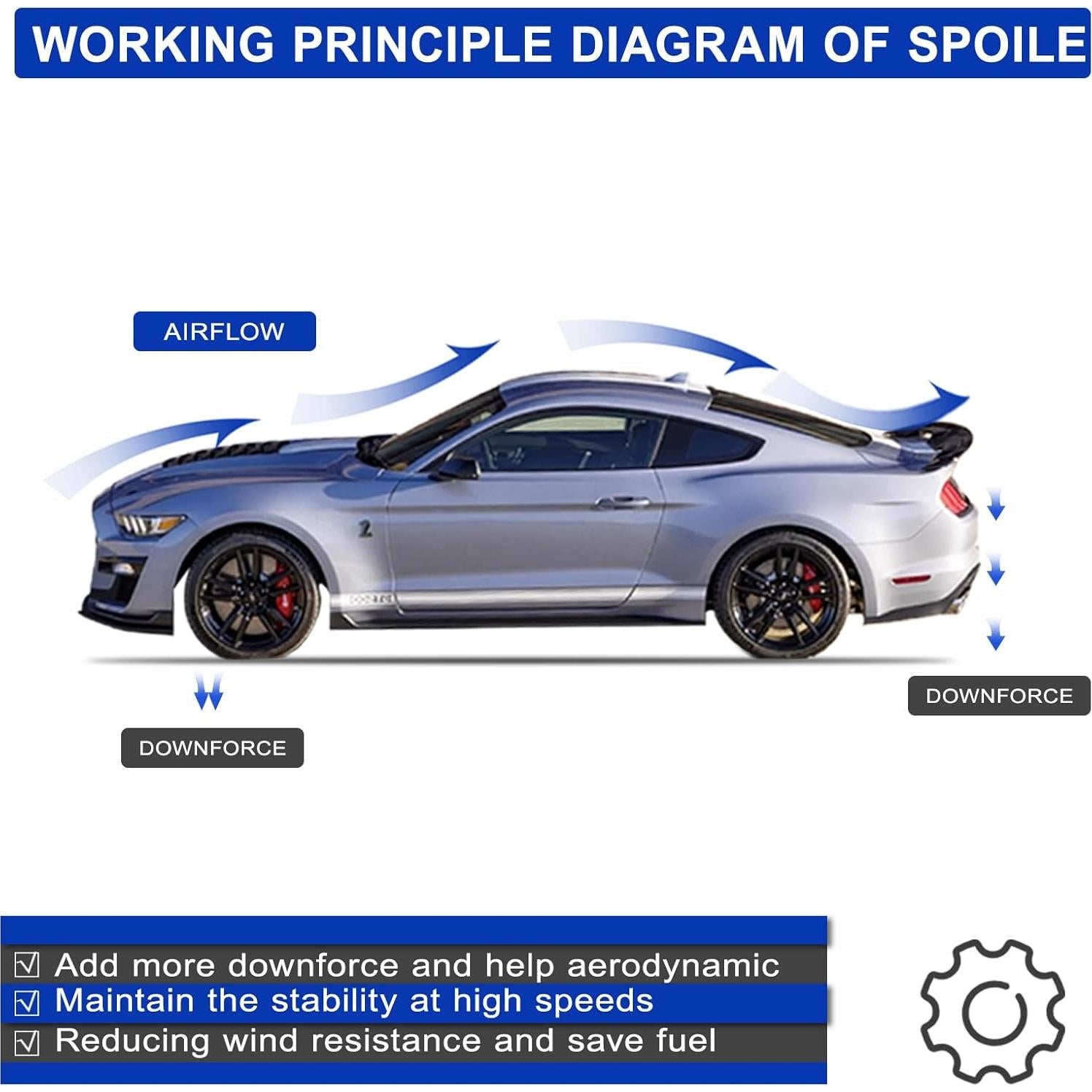 Spoiler Trasero Ford Mustang 2015-2023 ABS GT500 Negro Brillante