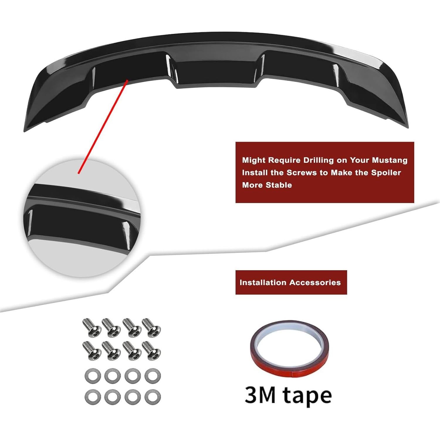 Spoiler Trasero Ford Mustang 2015-2023 ABS GT500 Negro Brillante