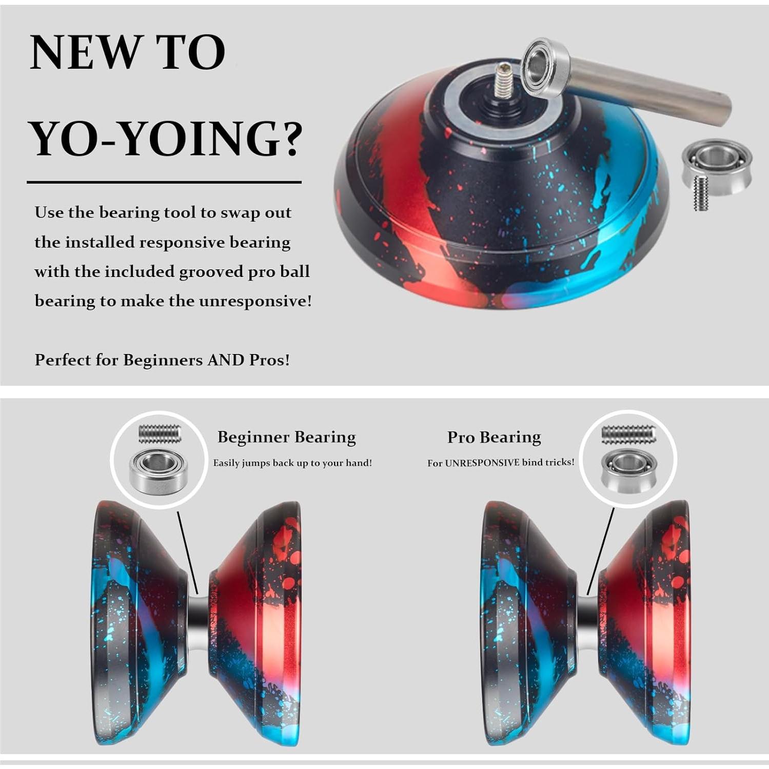 Yo-Yo Profesional HKSOD Metal 64g para Trucos - Negro Azul Rojo