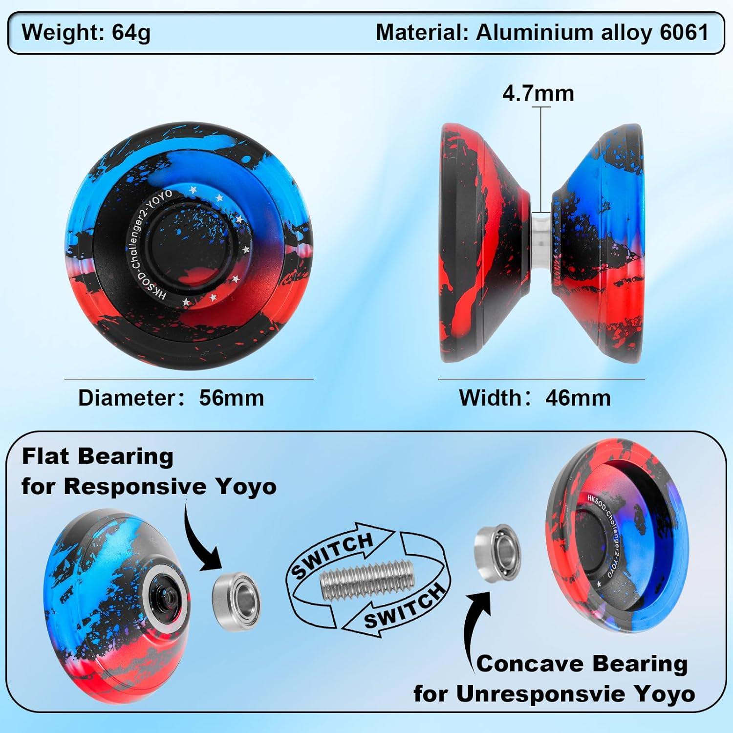 Yo-Yo Profesional HKSOD Metal 64g para Trucos - Negro Azul Rojo